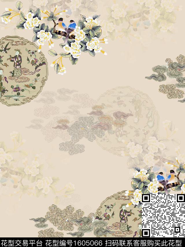 中国风花鸟旗袍数码印花花型下载（图片编号: 1605066） - 瓦栏（Walan）