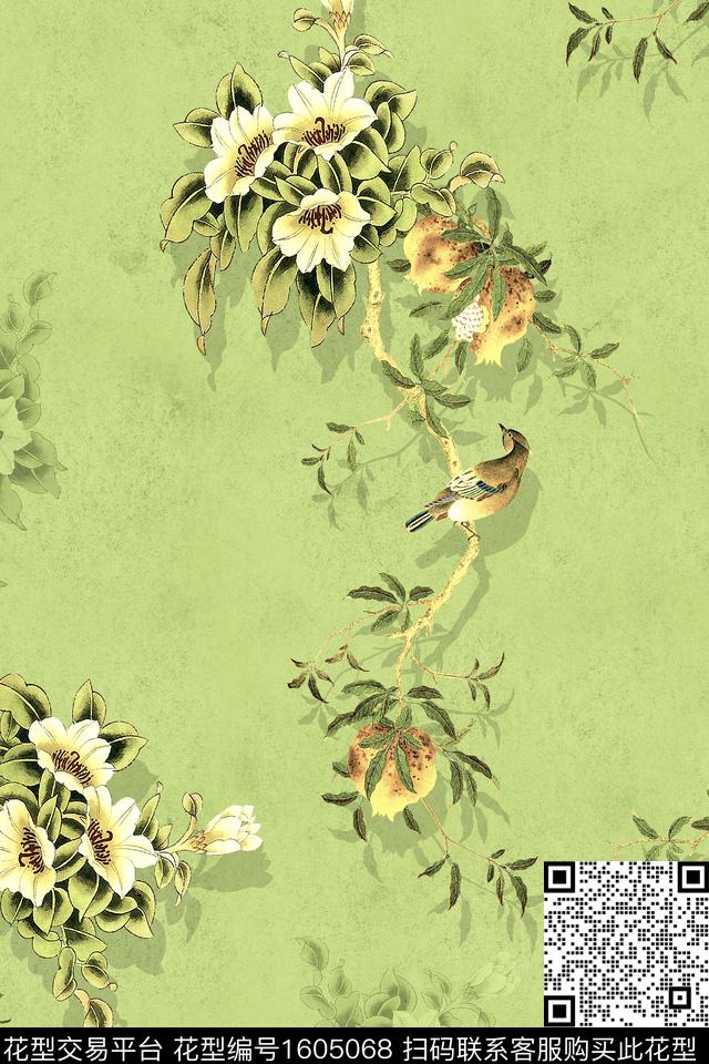 中国风花鸟旗袍数码印花花型下载（图片编号: 1605068） - 瓦栏（Walan）