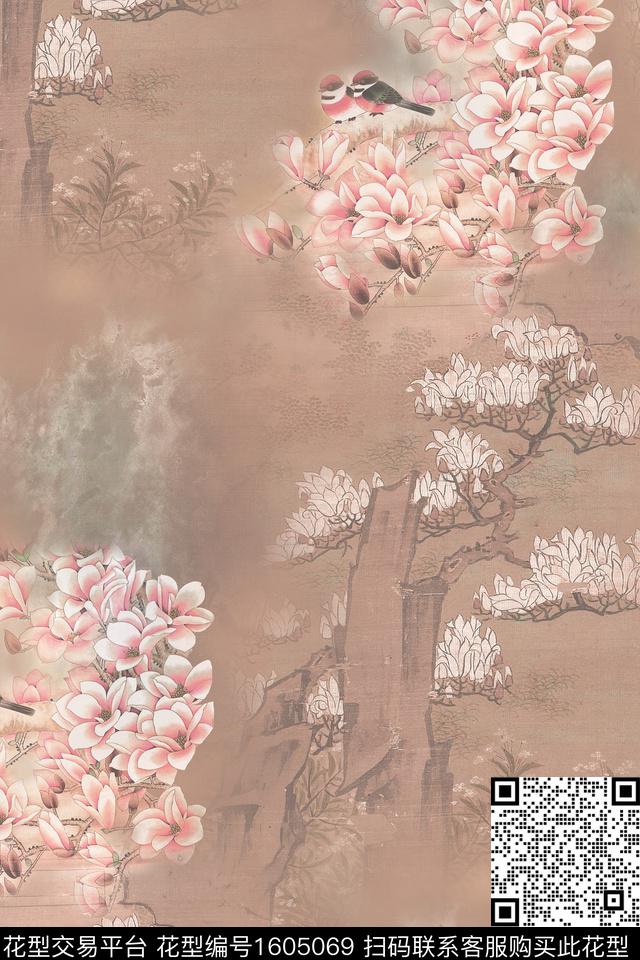 中国风花鸟旗袍数码印花花型下载（图片编号: 1605069） - 瓦栏（Walan）