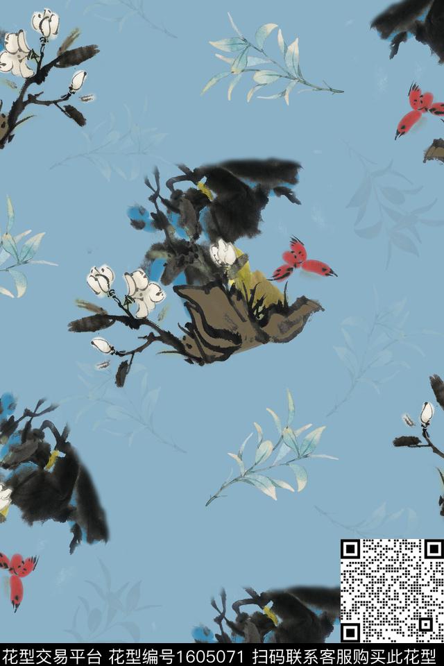 花卉绿植树叶花鸟数码印花花型下载（图片编号: 1605071） - 瓦栏（Walan）
