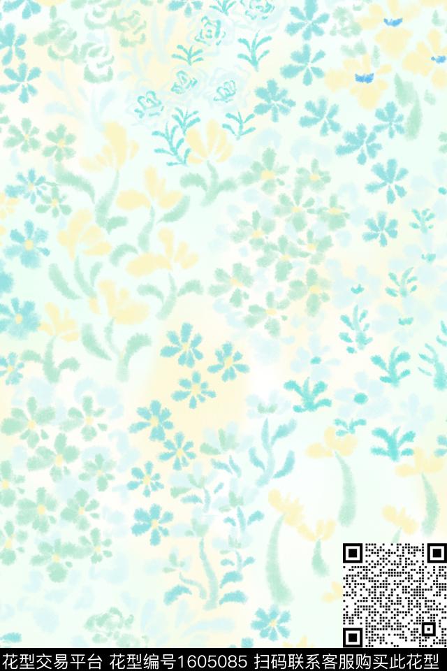 花卉清爽底花卉小碎花数码印花花型下载（图片编号: 1605085） - 瓦栏（Walan）