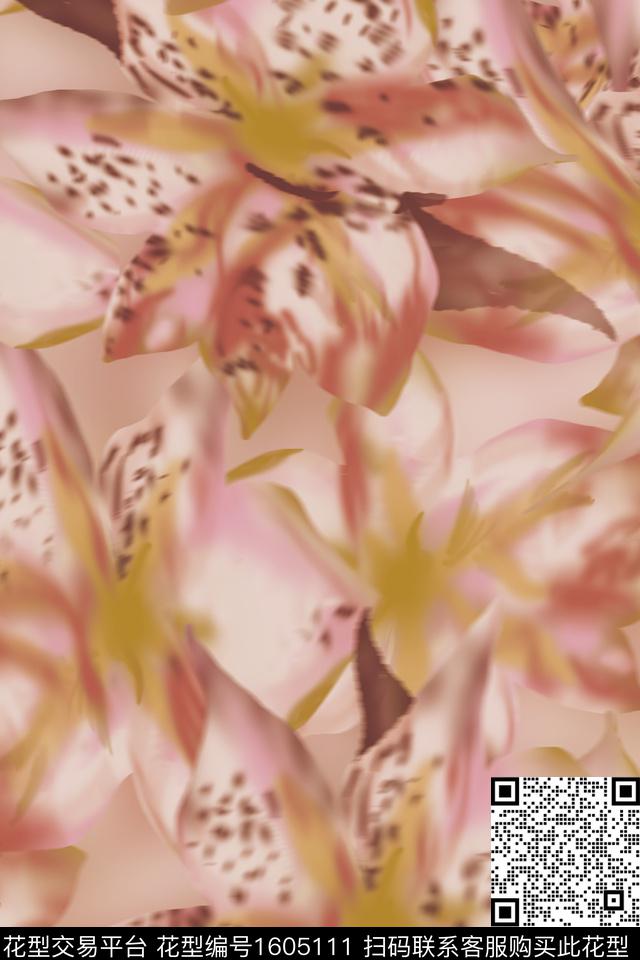 模糊花卉花卉数码印花花型下载（图片编号: 1605111） - 瓦栏（Walan）