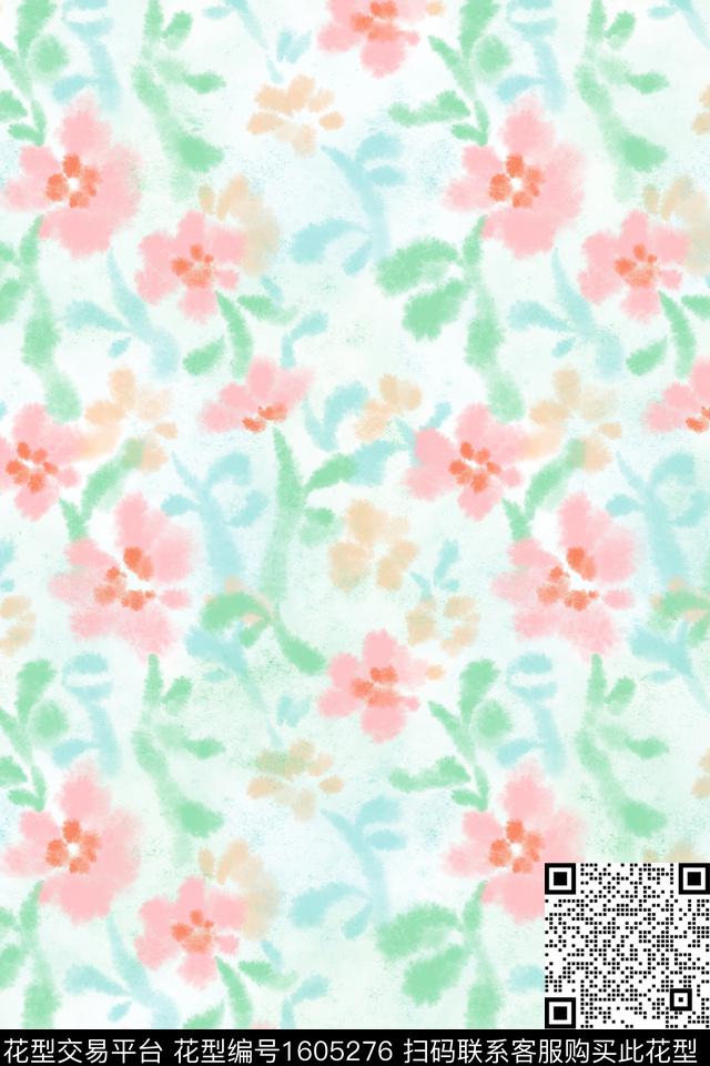 小清新清爽底花卉花卉数码印花花型下载（图片编号: 1605276） - 瓦栏（Walan）