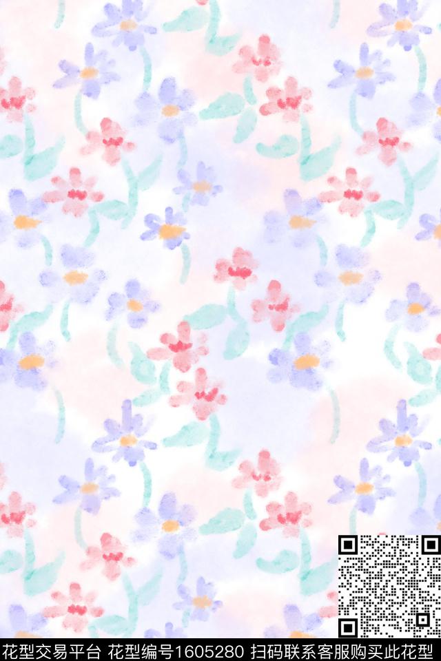 小清新清爽底花卉花卉数码印花花型下载（图片编号: 1605280） - 瓦栏（Walan）