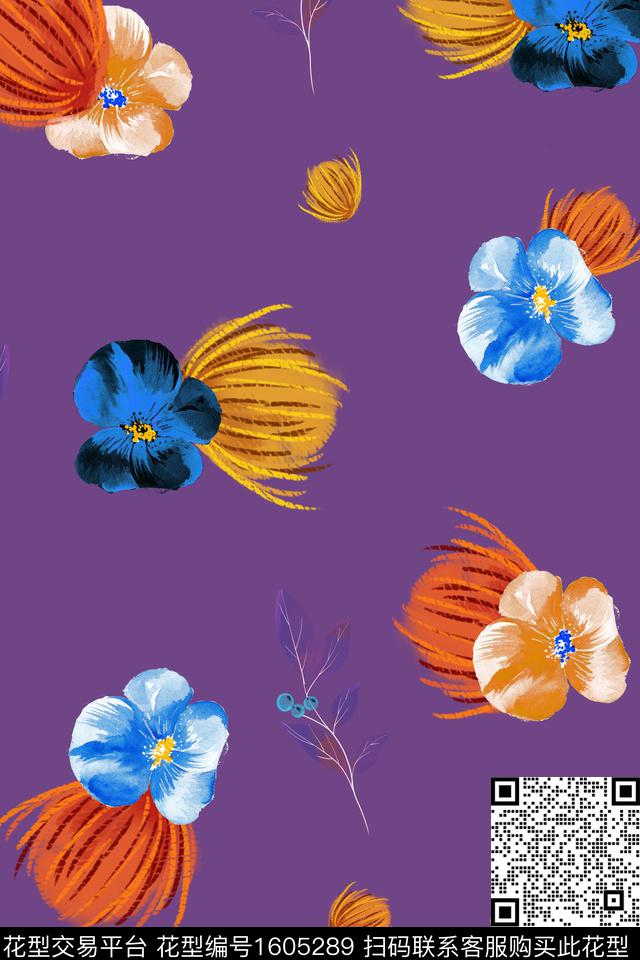 民族风花卉绿植树叶数码印花花型下载（图片编号: 1605289） - 瓦栏（Walan）