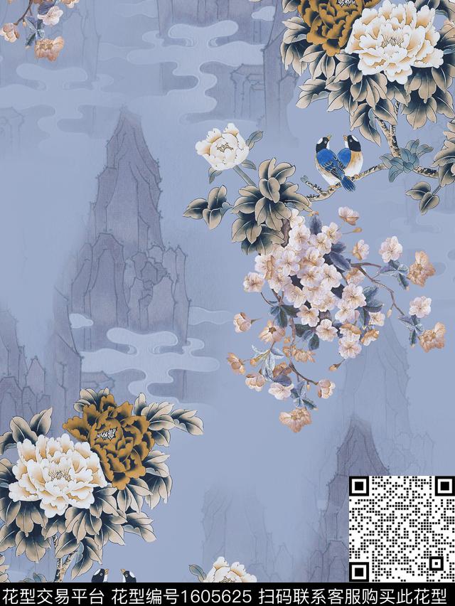 中国风花卉牡丹数码印花花型下载（图片编号: 1605625） - 瓦栏（Walan）