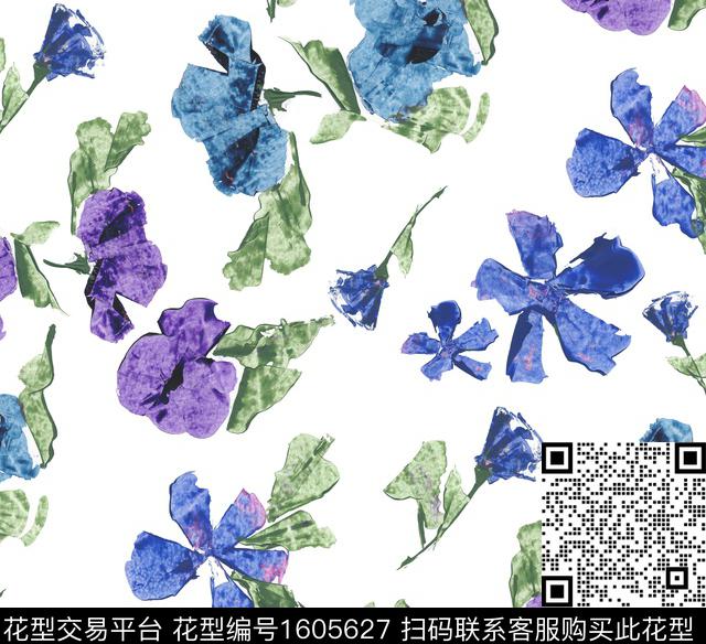 花卉水彩花卉绿植树叶数码印花花型下载（图片编号: 1605627） - 瓦栏（Walan）