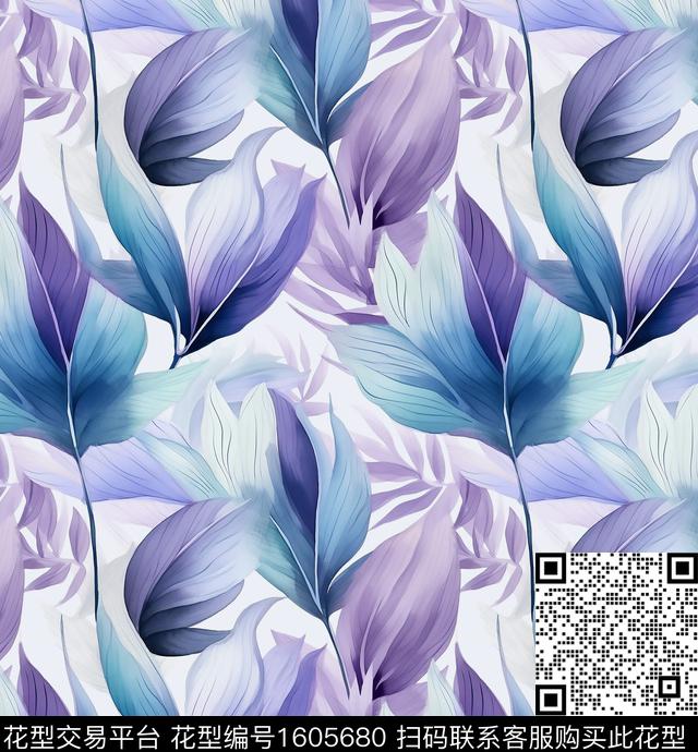 叶子水彩绿植树叶数码印花花型下载（图片编号: 1605680） - 瓦栏（Walan）