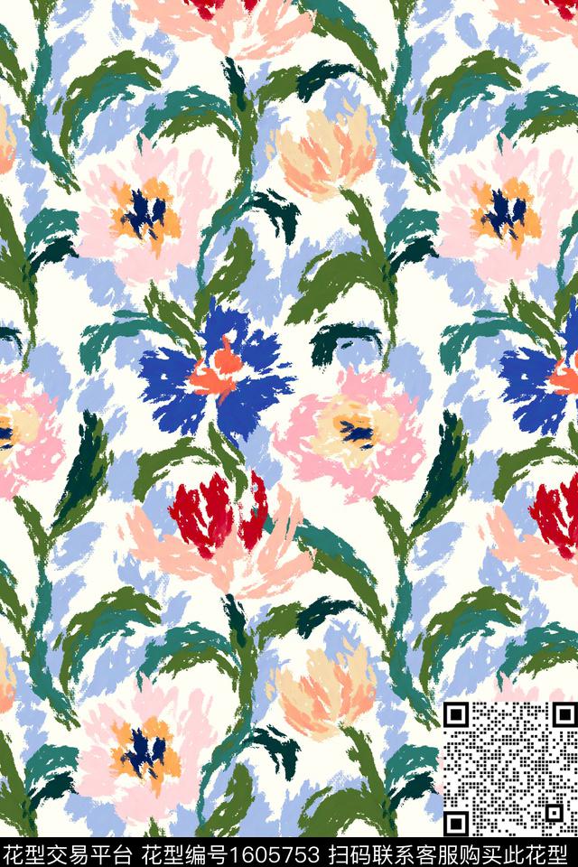 清爽底花卉平面花卉花卉数码印花花型下载（图片编号: 1605753） - 瓦栏（Walan）