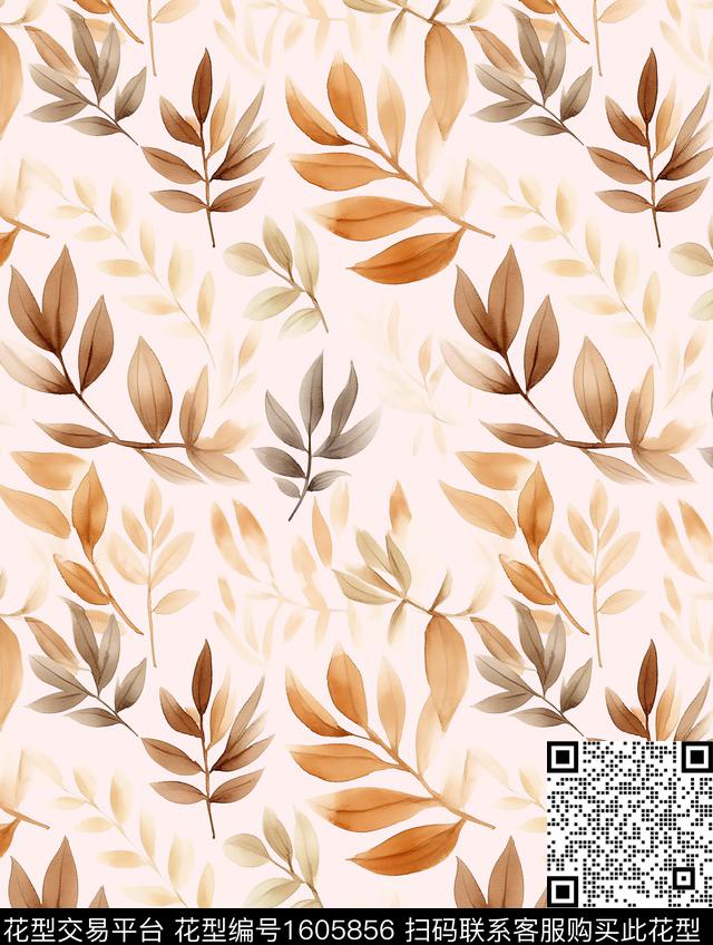 水彩绿植树叶数码印花花型下载（图片编号: 1605856） - 瓦栏（Walan）