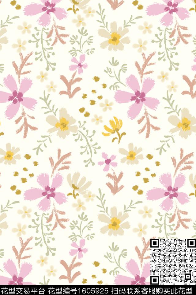 小清新清爽底花卉花卉数码印花花型下载（图片编号: 1605925） - 瓦栏（Walan）