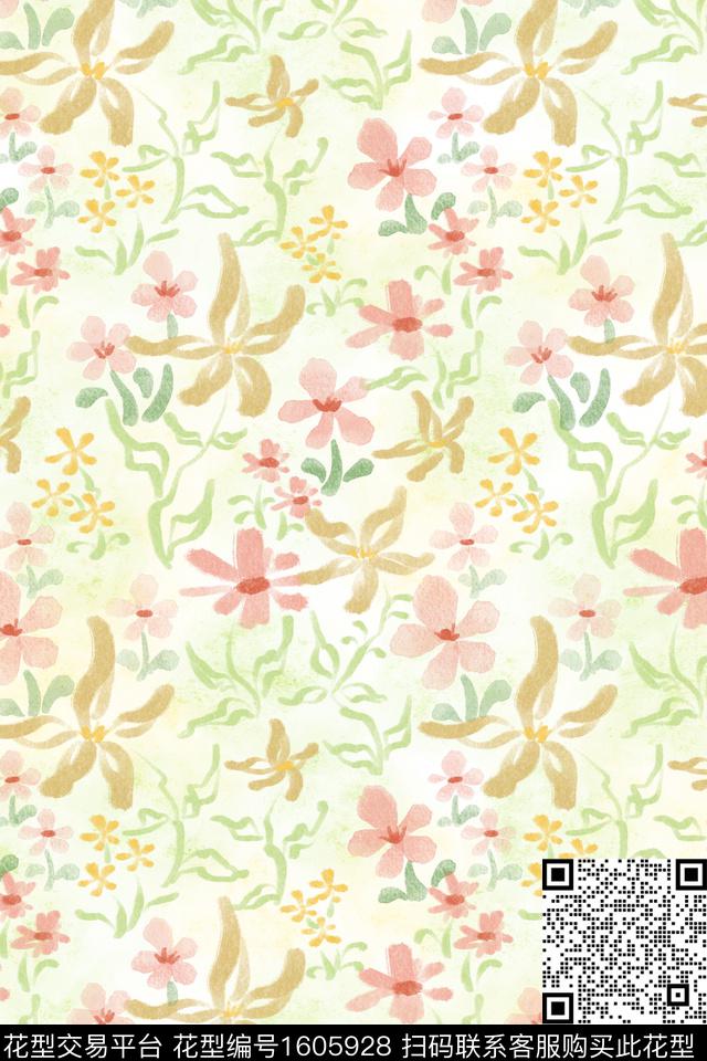 小清新清爽底花卉花卉数码印花花型下载（图片编号: 1605928） - 瓦栏（Walan）