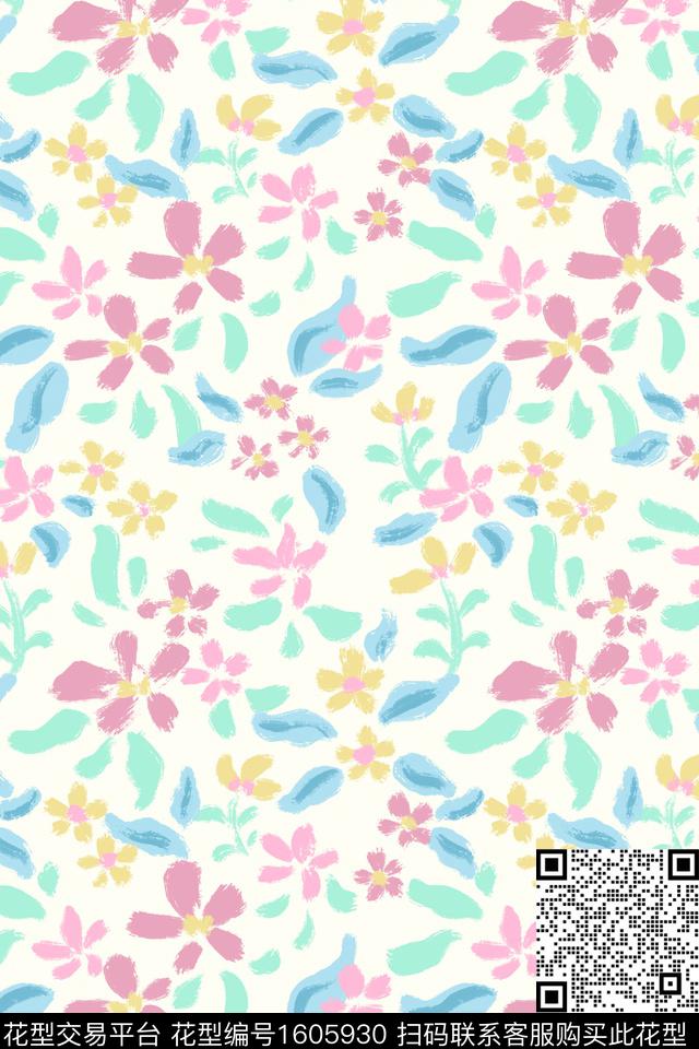 小清新清爽底花卉花卉数码印花花型下载（图片编号: 1605930） - 瓦栏（Walan）