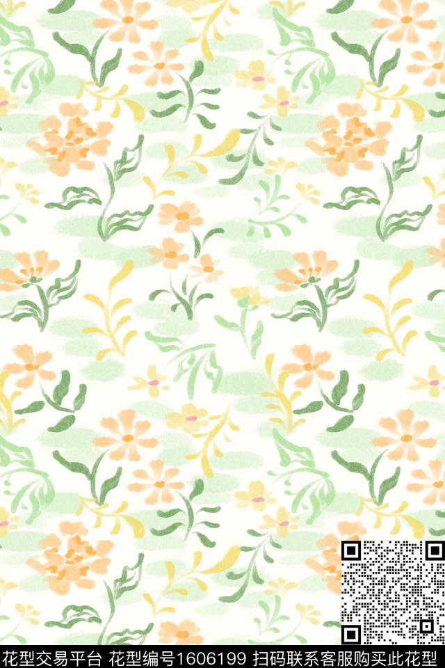 小清新清爽底花卉花卉数码印花花型下载（图片编号: 1606199） - 瓦栏（Walan）