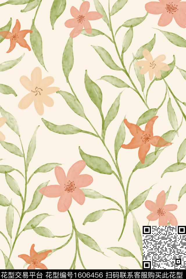 小清新花卉水彩花卉数码印花花型下载（图片编号: 1606456） - 瓦栏（Walan）
