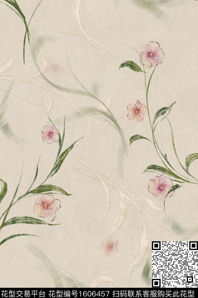 影花中式风淑女数码印花花型下载（图片编号: 1606457） - 瓦栏（Walan）