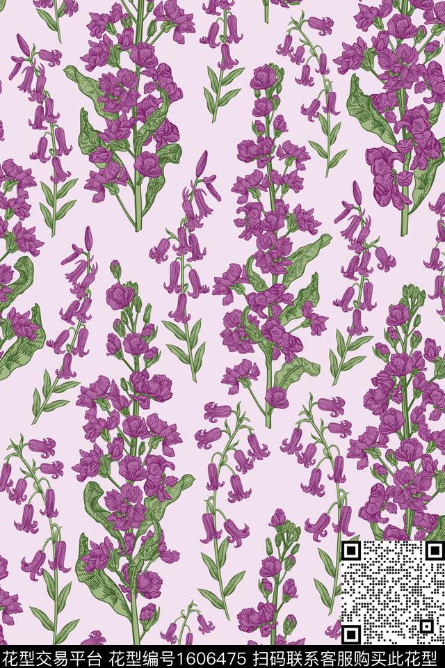 花卉春夏花型紫色花卉数码印花花型下载（图片编号: 1606475） - 瓦栏（Walan）