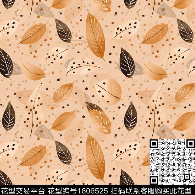 水彩叶子波点数码印花花型下载（图片编号: 1606525） - 瓦栏（Walan）