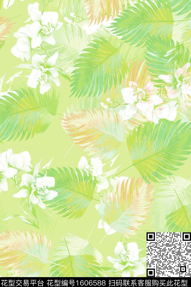 热带花型温室花卉绿植树叶数码印花花型下载（图片编号: 1606588） - 瓦栏（Walan）