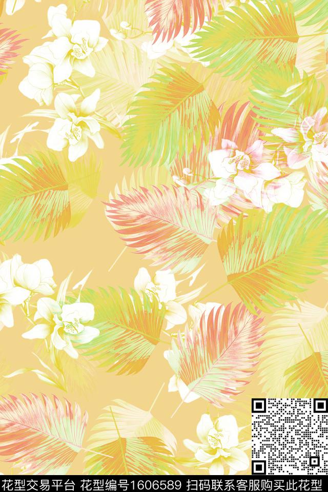 热带花型温室花卉绿植树叶数码印花花型下载（图片编号: 1606589） - 瓦栏（Walan）