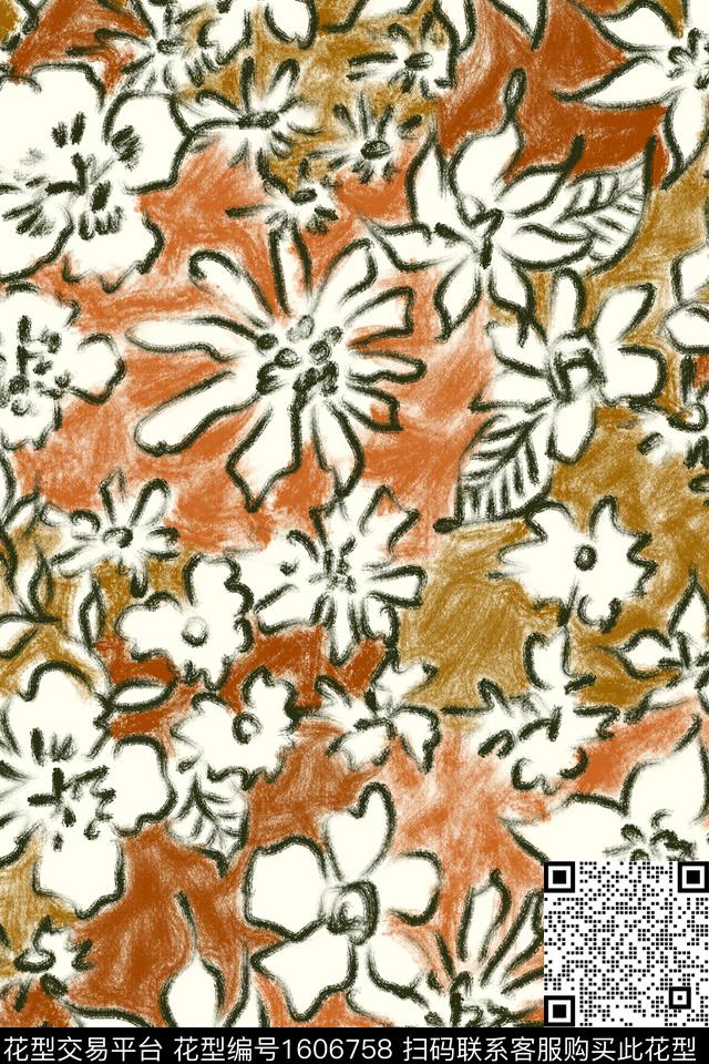侘寂花卉小碎花数码印花花型下载（图片编号: 1606758） - 瓦栏（Walan）