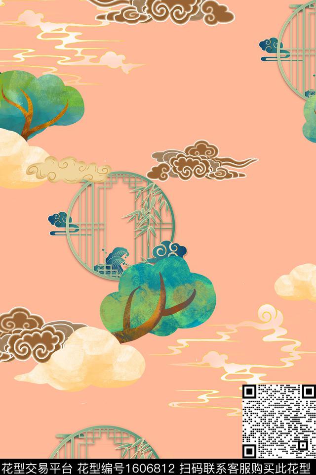 民族风绿植树叶竹子数码印花花型下载（图片编号: 1606812） - 瓦栏（Walan）