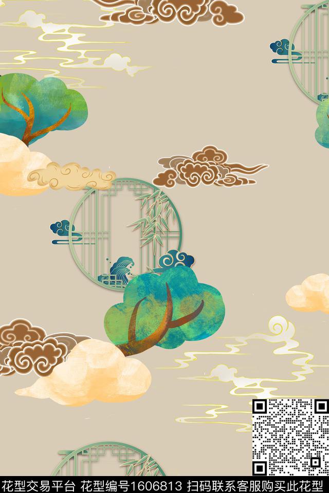 民族风绿植树叶竹子数码印花花型下载（图片编号: 1606813） - 瓦栏（Walan）