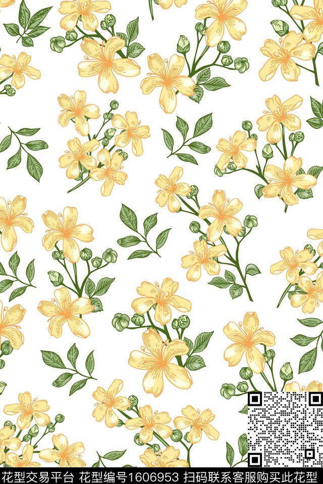 白底花清爽底花卉花卉传统印花花型下载（图片编号: 1606953） - 瓦栏（Walan）