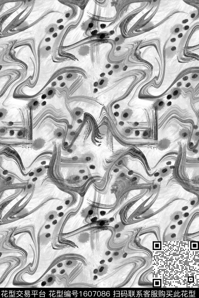 涂鸦笔触抽象数码印花花型下载（图片编号: 1607086） - 瓦栏（Walan）
