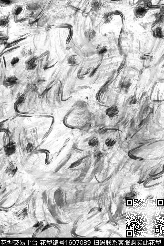 涂鸦笔触抽象数码印花花型下载（图片编号: 1607089） - 瓦栏（Walan）