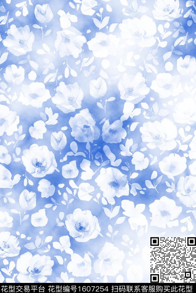 花卉水彩渐变数码印花花型下载（图片编号: 1607254） - 瓦栏（Walan）
