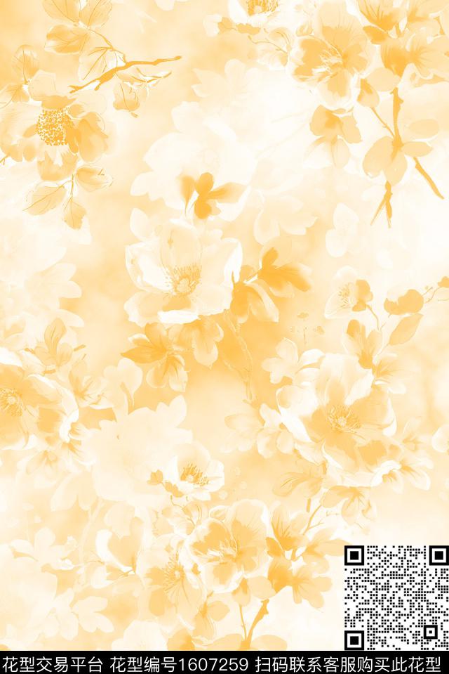 花卉水彩花卉影花数码印花花型下载（图片编号: 1607259） - 瓦栏（Walan）