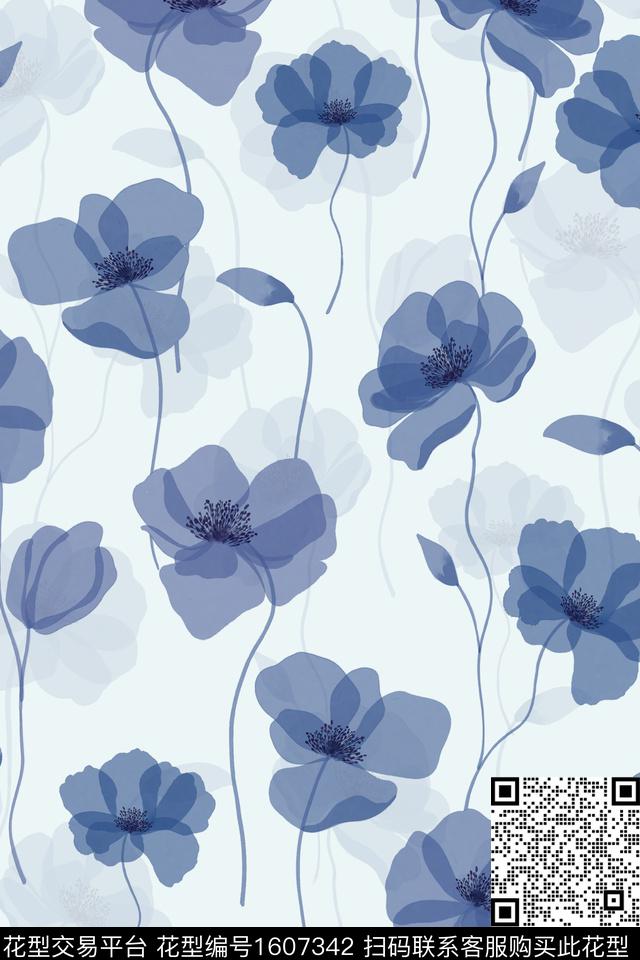 影花花卉数码印花花型下载（图片编号: 1607342） - 瓦栏（Walan）