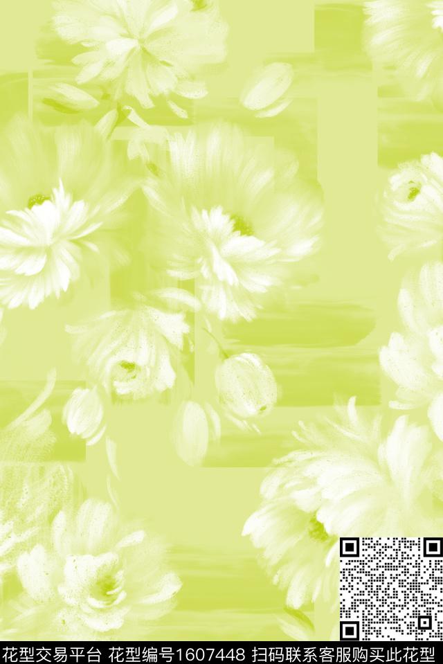 花卉笔触水彩花卉数码印花花型下载（图片编号: 1607448） - 瓦栏（Walan）