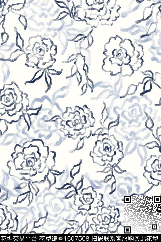 小清新清爽底花卉花卉数码印花花型下载（图片编号: 1607508） - 瓦栏（Walan）