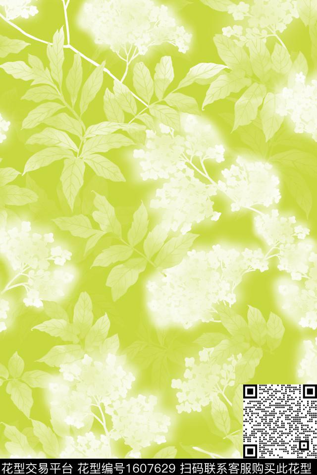 花卉水彩花卉渐变数码印花花型下载（图片编号: 1607629） - 瓦栏（Walan）