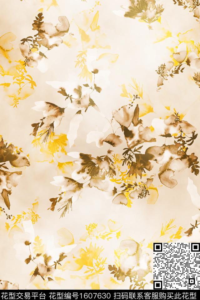 花卉水彩花卉模糊花卉数码印花花型下载（图片编号: 1607630） - 瓦栏（Walan）