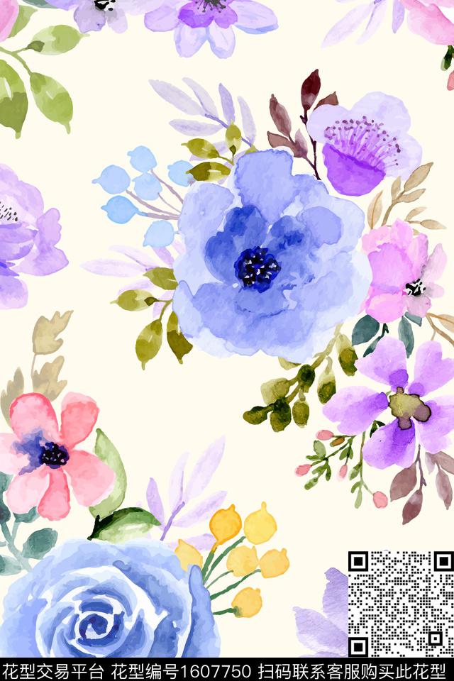 大花花卉春夏花型数码印花花型下载（图片编号: 1607750） - 瓦栏（Walan）