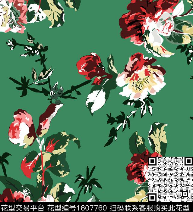 花卉大花数码印花花型下载（图片编号: 1607760） - 瓦栏（Walan）