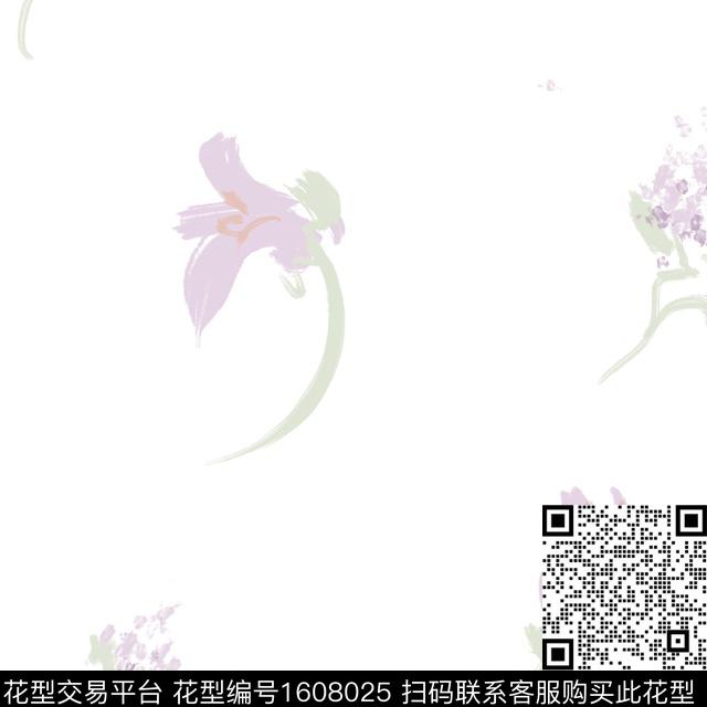 花卉白底花数码印花花型下载（图片编号: 1608025） - 瓦栏（Walan）