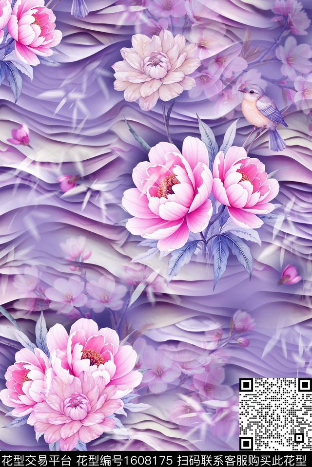 中国风花卉抽象数码印花花型下载（图片编号: 1608175） - 瓦栏（Walan）