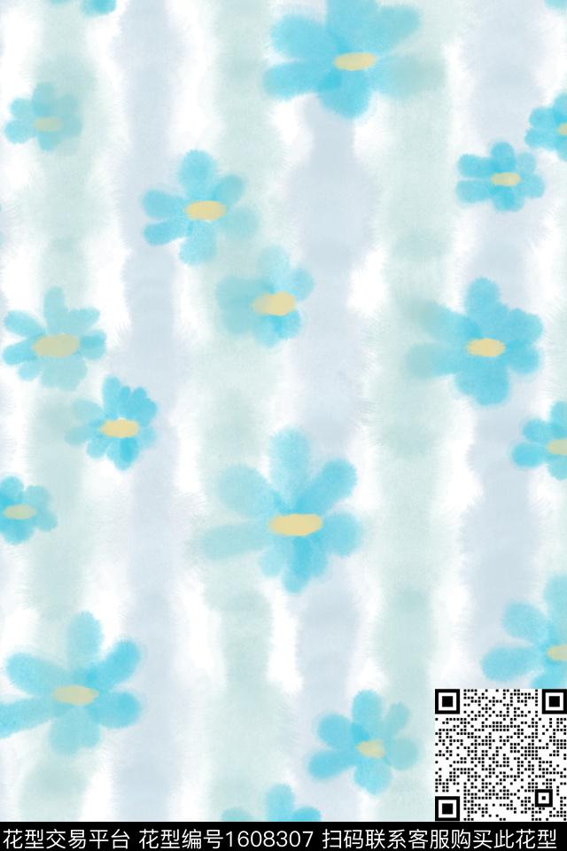 清爽底花卉花卉水彩数码印花花型下载（图片编号: 1608307） - 瓦栏（Walan）