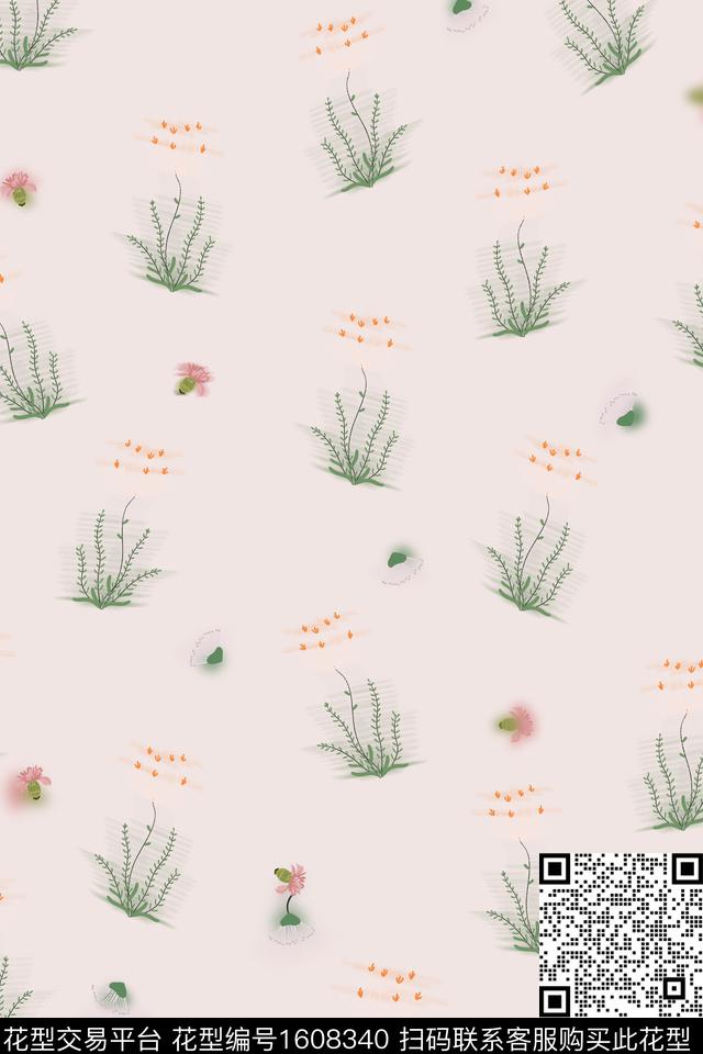 小清新花草植物数码印花花型下载（图片编号: 1608340） - 瓦栏（Walan）