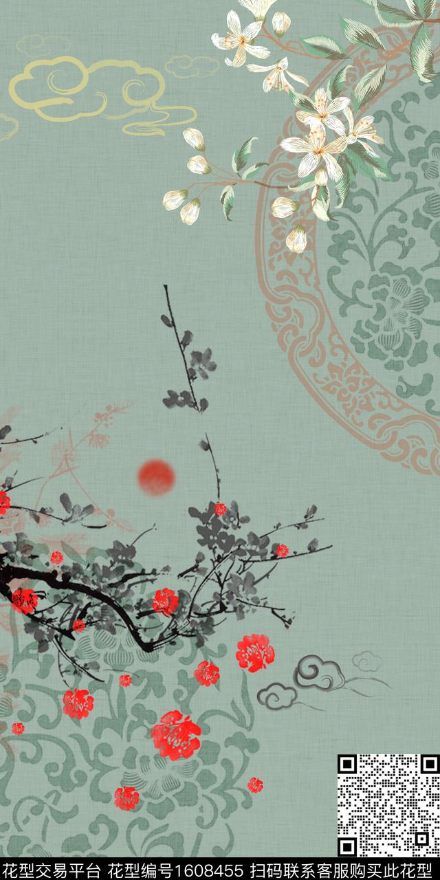 中国风花卉中老年数码印花花型下载（图片编号: 1608455） - 瓦栏（Walan）