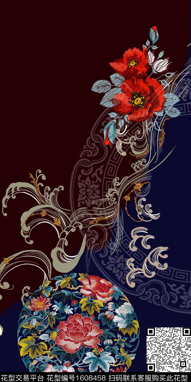 中国风花卉中老年数码印花花型下载（图片编号: 1608458） - 瓦栏（Walan）