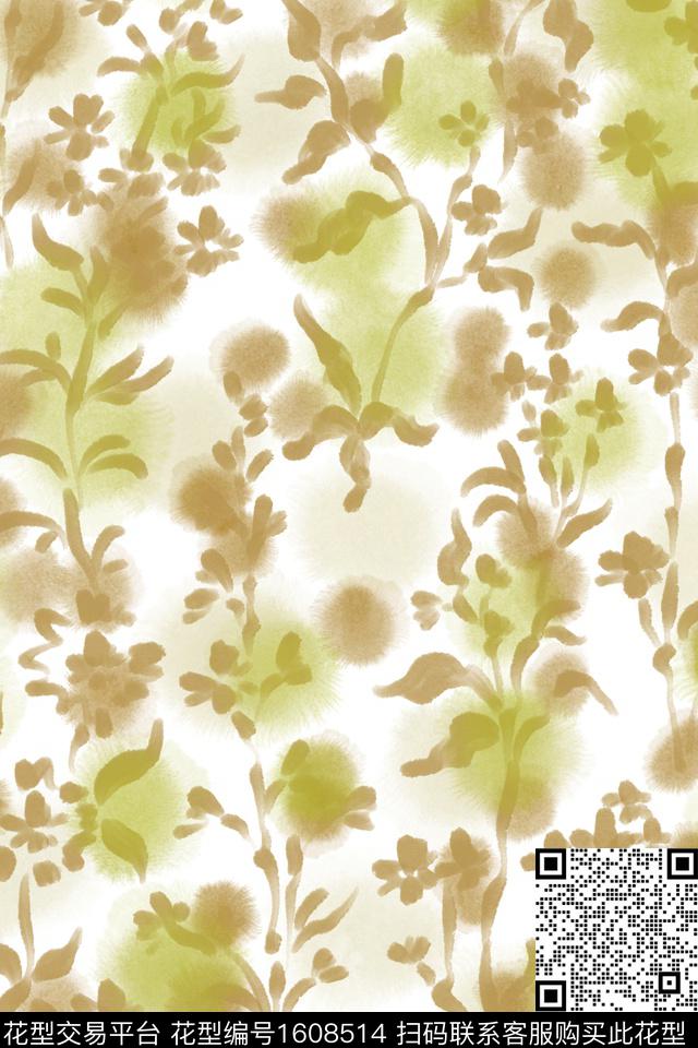 清爽底花卉花卉渐变数码印花花型下载（图片编号: 1608514） - 瓦栏（Walan）