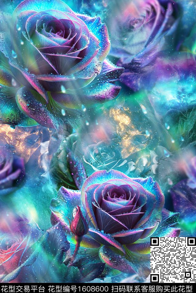 风格化花卉花卉玫瑰花数码印花花型下载（图片编号: 1608600） - 瓦栏（Walan）