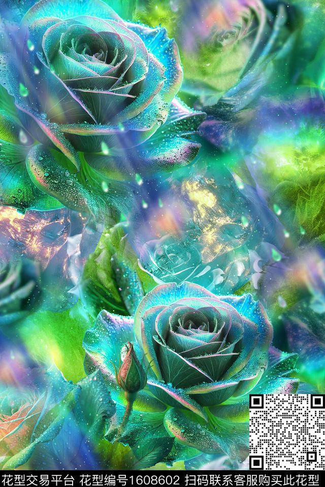 风格化花卉花卉玫瑰花数码印花花型下载（图片编号: 1608602） - 瓦栏（Walan）
