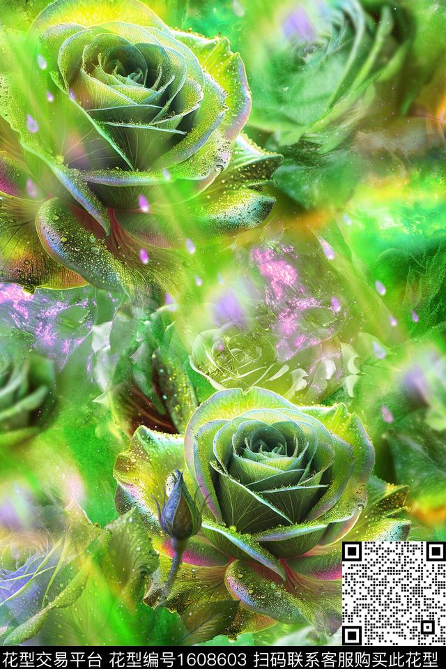 风格化花卉花卉玫瑰花数码印花花型下载（图片编号: 1608603） - 瓦栏（Walan）