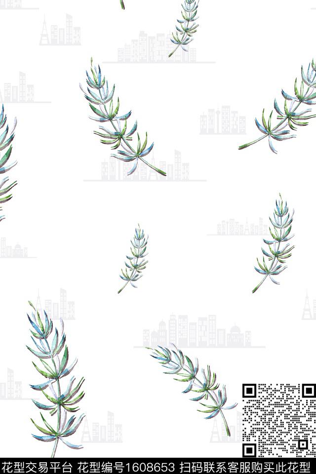 建筑休闲绿植树叶数码印花花型下载（图片编号: 1608653） - 瓦栏（Walan）